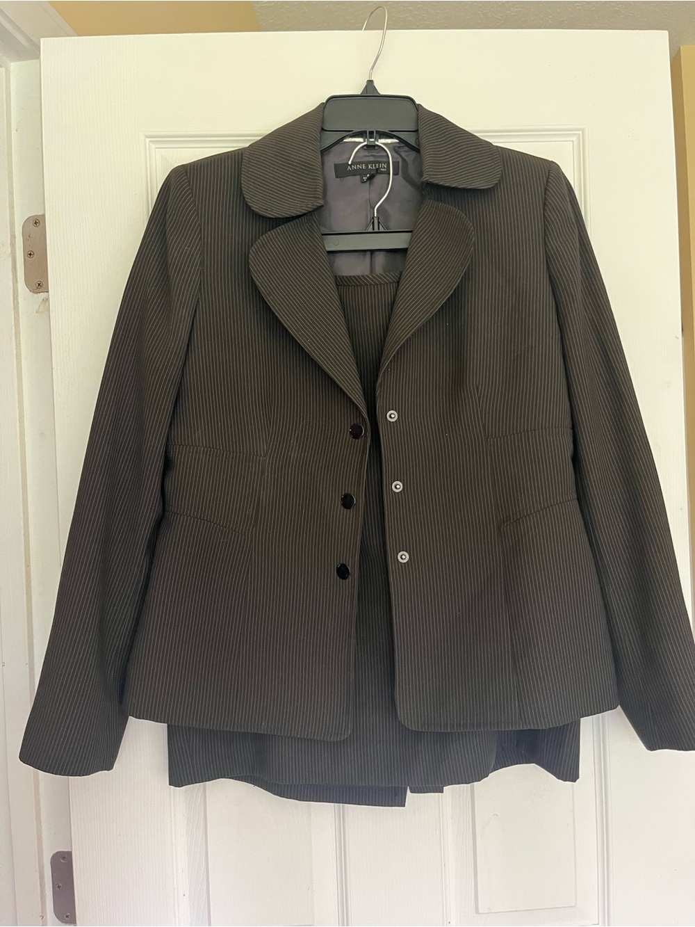 Y2K vintage Anne Klein Women's Brown Pinstripe Blazer skirt suit
